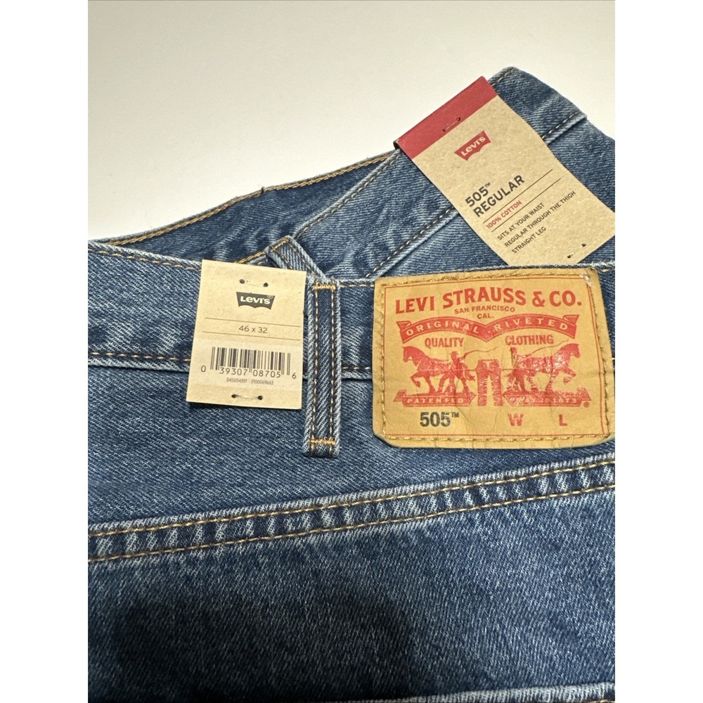 Levis Men's 505 Regular Fit Jeans, Big & Tall, Medium Stonewash, 46x32 - Picture 5 of 11
